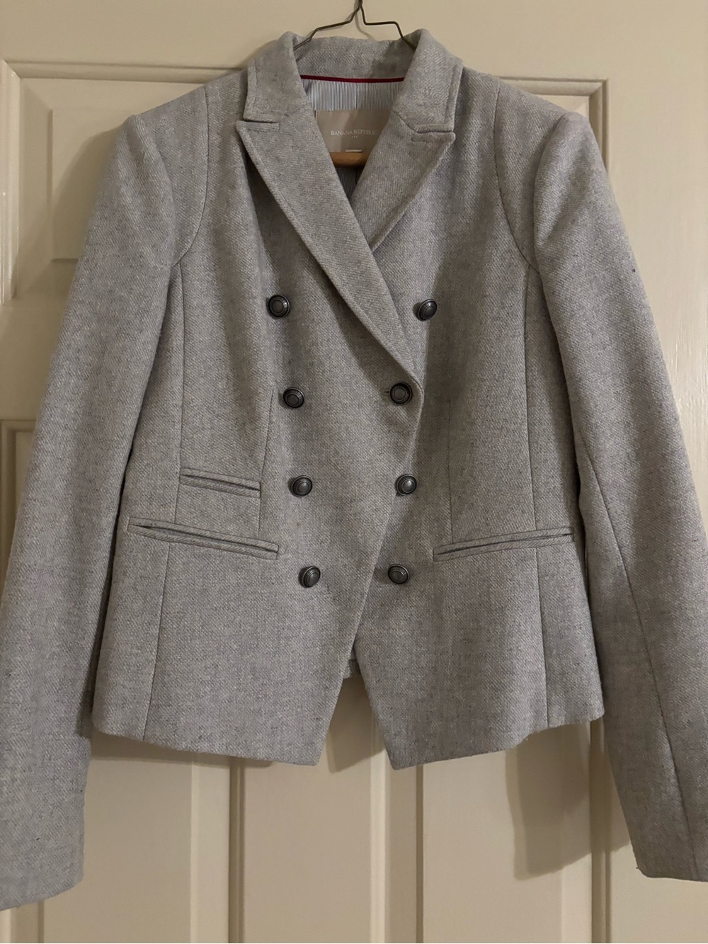 Women’s Double-Breasted Light Gray Tailored Blazer Jacket